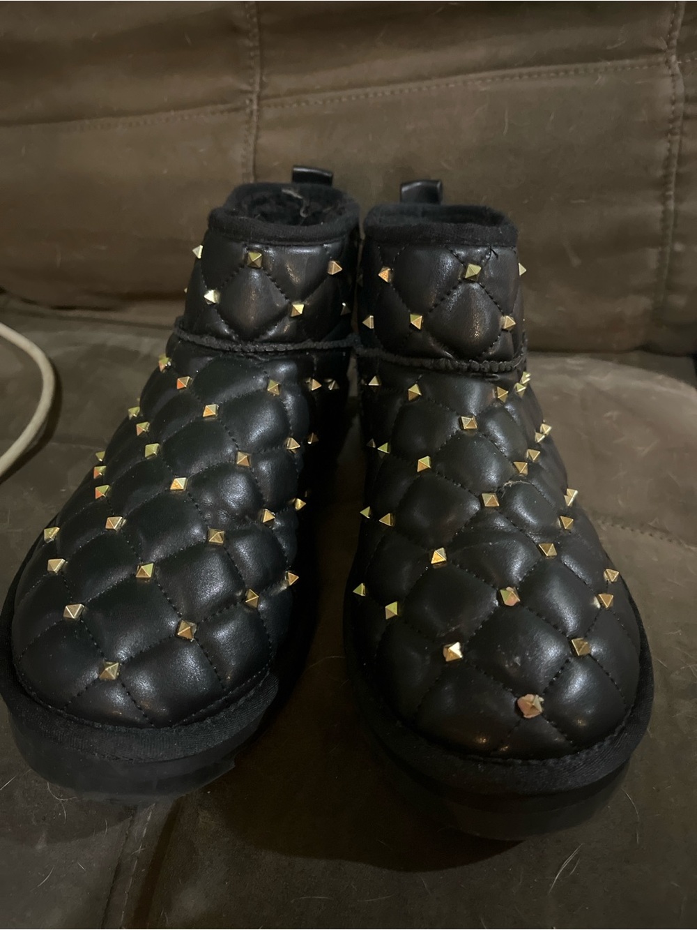 Aldo Black Quilted Kids Ankle Boots with Gold Studs